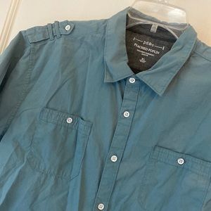 Pd&c Peached Poplin Tailored/Classic Fit  Short Sleeve. Button down. Blue/Green